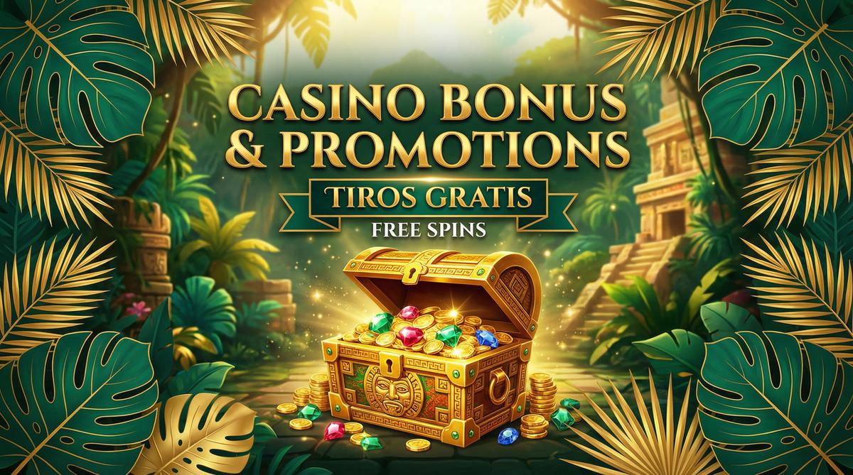 Cofre del tesoro con monedas de oro y gemas representando los bonos del casino Meridianbet Casino